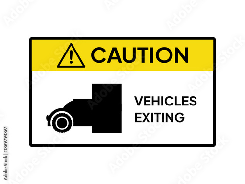 Caution: Vehicles exiting.  A warning sign that vehicles often appear suddenly in the area because they are blocked by something.