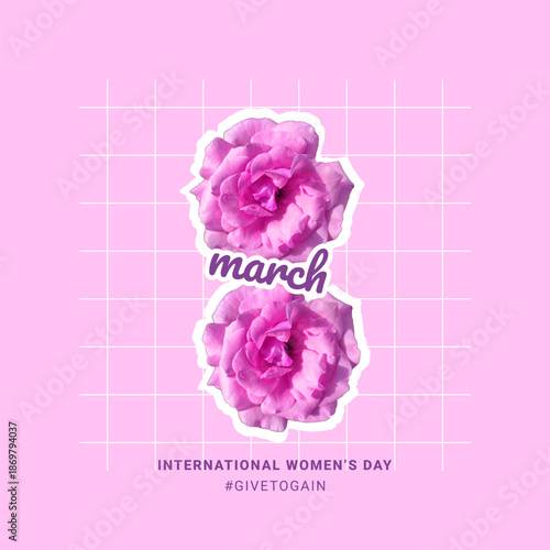 Give to Gain campaign poster for International Women’s Day 2026. IWD 2026