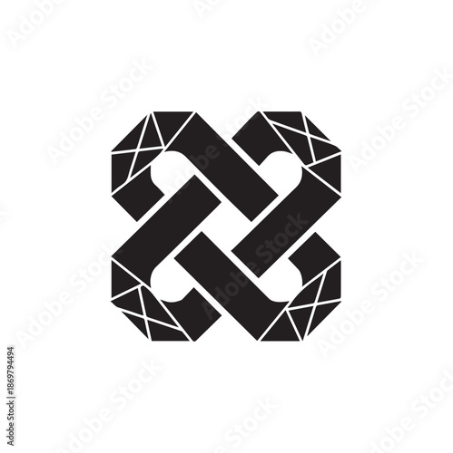 Abstract geometric square knot pattern design symbol silhouette vector illustration for modern branding identity and minimalist graphic textile art