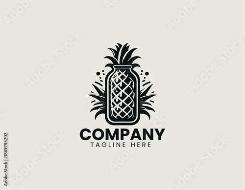 Pineapple juice black vector logo illustration