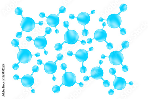 Blue 3D water hyaluronic acid molecule icon isolated, transparent PNG. Liquid collagen serum formula. Cosmetic moisturizer product. Beauty science molecular concept