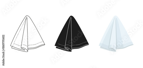 Napkin Folding Diagrams Vector Set in Three Styles — Line Art, Silhouette and Color Version for Islamic Design, App UI, Posters and Branding	