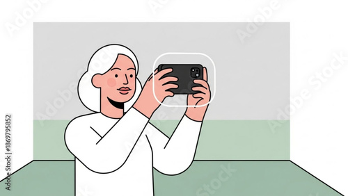 Woman taking a photo with her smartphone in a modern setting