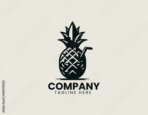 Pineapple juice black vector logo illustration