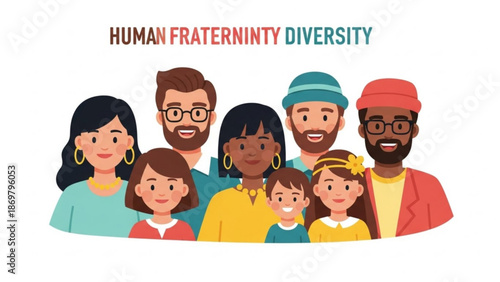 Diverse group of happy people with different skin tones and ages standing together in unity and friendship