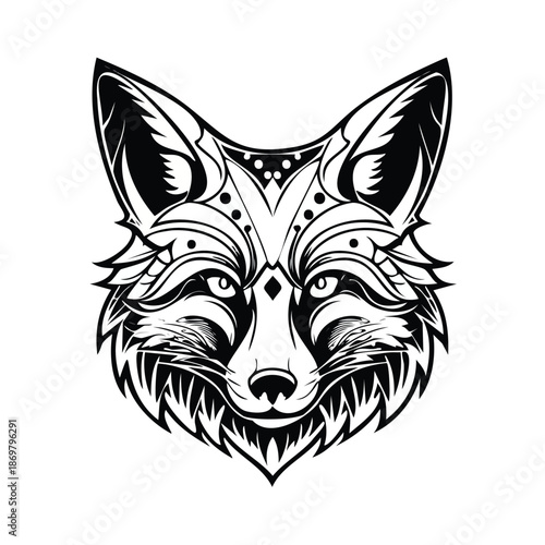 Fox Mascot Logo Illustration Clever Wild Animal Emblem Isolated on White Background