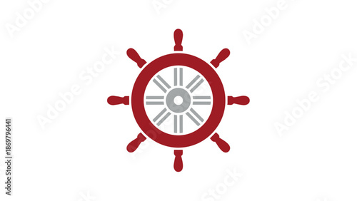 Red ship wheel icon on for navigation or maritime concepts