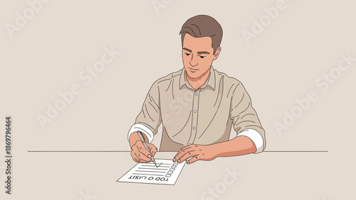 Man writing on checklist, planning and organization concept