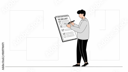 Man writing to-do list on notepad, planning tasks, concept of organization and productivity