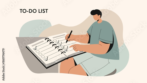 Man Writing To-Do List Checklist in Notebook, Planning Tasks and Goals