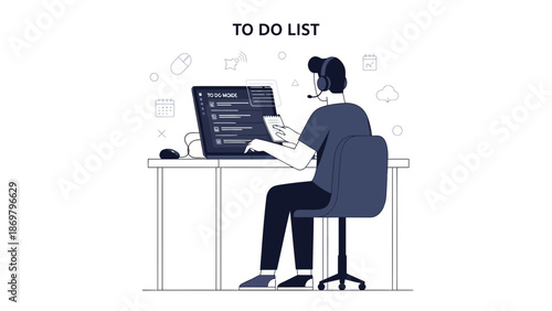 Person working on a computer with a to-do list on screen, planning and organizing tasks.