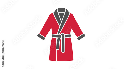 Red bathrobe with gray accents
