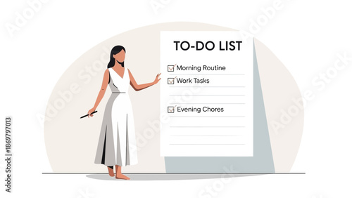 Woman checking off tasks on a to-do list, organized daily planner concept