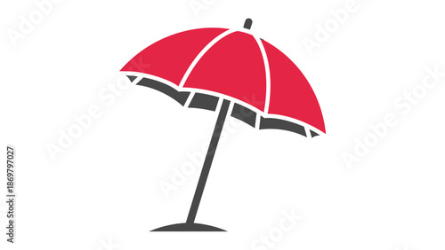 Red beach umbrella icon with black stand