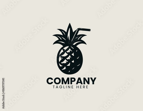 Pineapple juice black vector logo illustration