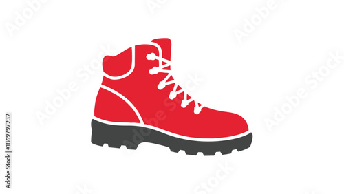 Red hiking boot with white laces and black sole vector illustration