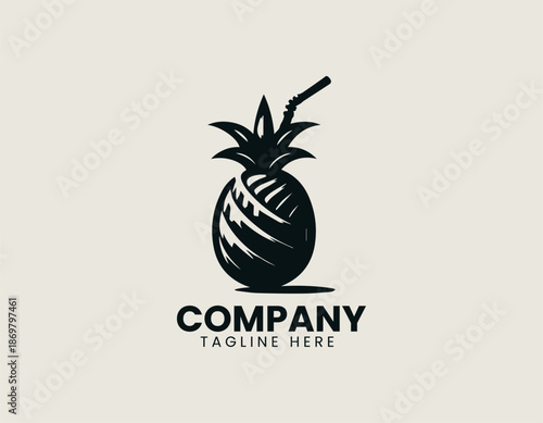 Pineapple juice black vector logo illustration