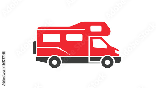 Red camper van icon with simple design and