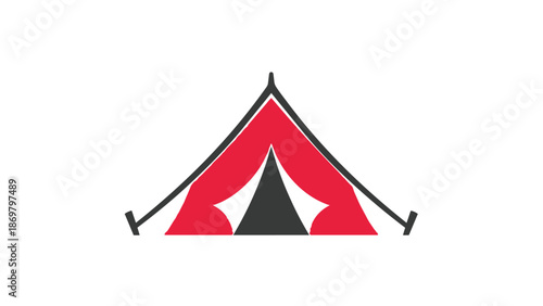 Red and black tent logo with camping elements