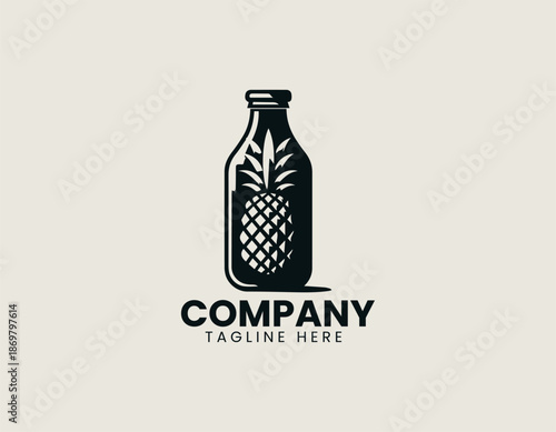 Pineapple juice black vector logo illustration