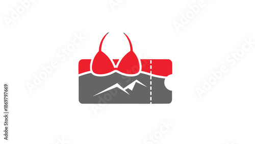 Logo of a bikini on top of a mountain range in red and grey colors
