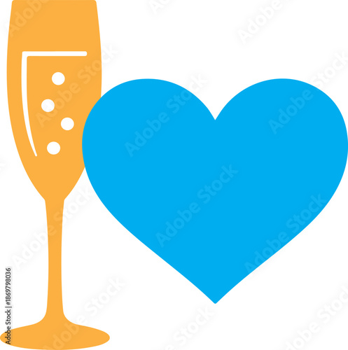 Romantic Champagne Glass and Heart Icon Vector for Love Celebration