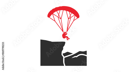 A person jumping off a cliff with a red parachute in a vector illustration