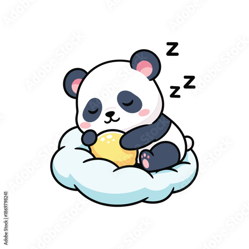 Adorable Panda Sleeping on Cloud with Banana