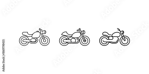 Motorcycle icon set different style motorbikes transport travel adventure speed vehicle vector symbol.