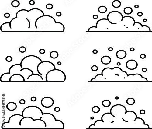 Soap Bubble & Foam Outline Icon SetWater, Suds, and Fizz Clusters