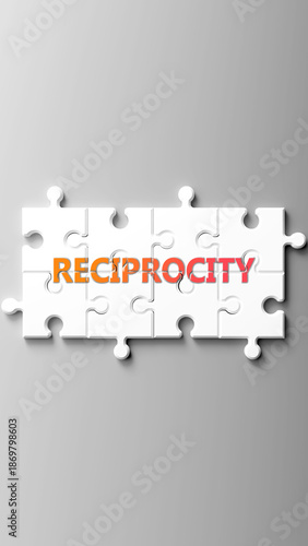 Cuadro en lienzo Reciprocity complex like a puzzle - pictured as word reciprocity on a puzzle pieces to show that reciprocity is complex and needs cooperating pieces that fit together
