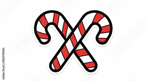 Two red and white striped candy canes crossed in a festive holiday design