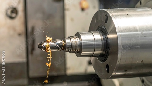 Industrial metal drilling machine operation.