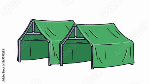 Two green tents with metal frames
