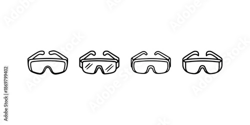 Safety glasses icon set in hand drawn doodle style for protective eyewear design elements
