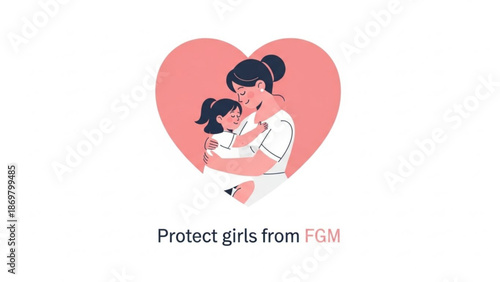 Mother and daughter embracing in heart symbol protecting girls from female genital mutilation