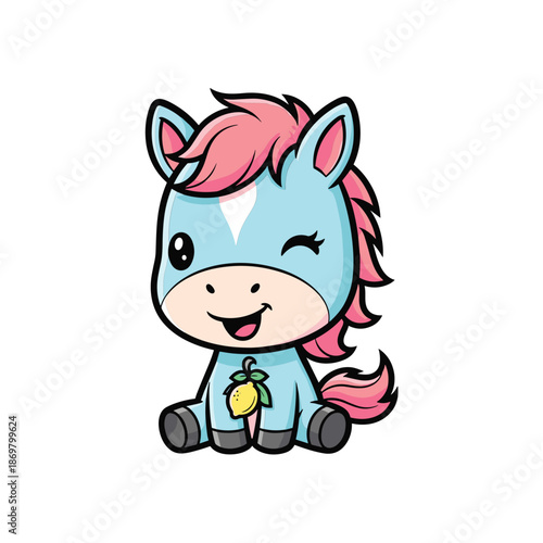 Adorable Cartoon Unicorn with Pink Mane Vector Illustration