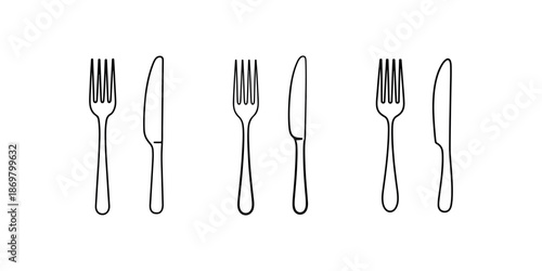 Fork and knife icon set cutlery utensil silverware dinner table restaurant kitchenware vector