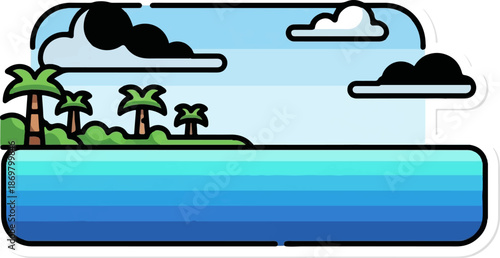 Tropical island paradise with palm trees and ocean waves