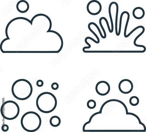 Blue Foam & Bubble Outline Icon Setoap, Bath, and Water Fizz
