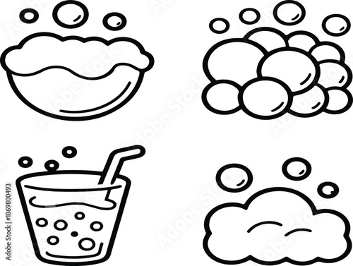 Blue Foam & Bubble Outline Icon Setoap, Bath, and Water Fizz