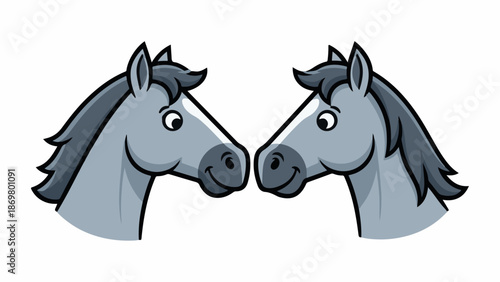 Two cartoon gray horses facing each other with friendly expressions