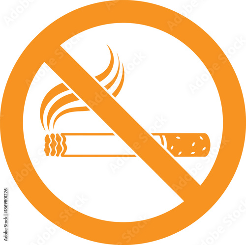 No Smoking Sign Illustration with Cigarette and Smoke in Orange Circle