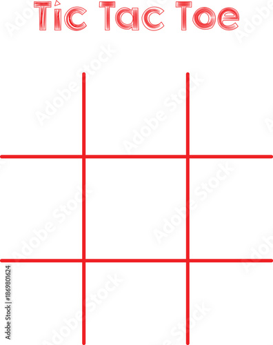Simple red tic tac toe grid template prominently displayed against a clean white background ready for gameplay.