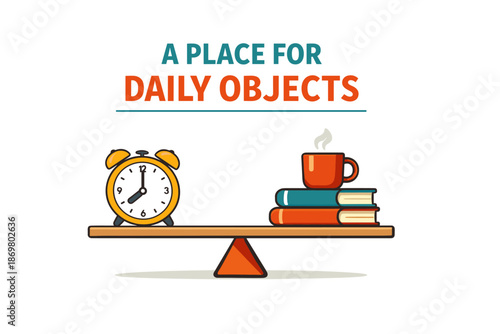 Balanced shelf with clock, coffee cup, and books for daily organization