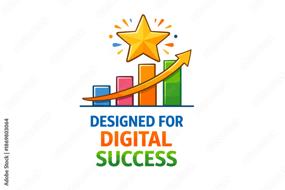 Fototapeta premium Digital success design with graph bars and arrow rising towards a star