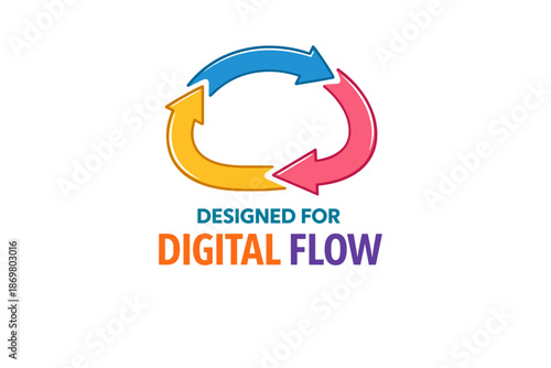 Colorful circular arrows with designed for digital flow text