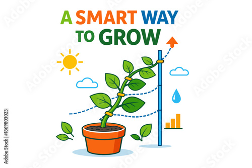 Conceptual illustration of plant growth and development with data and sunlight elements
