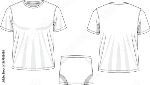 T-shirt, briefs, fashion, sketch, silhouette, technical, design, garment, basic, underwear, apparel, illustration, contour, construction, pattern, drawing, casual, short sleeves, elastic, fit