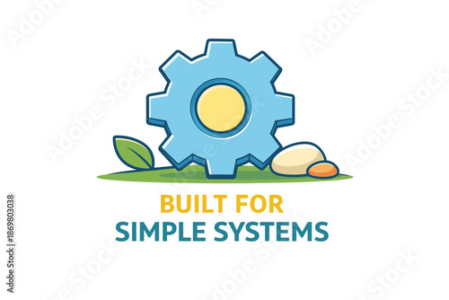 Blue gear and nature elements illustration symbolizing simple systems